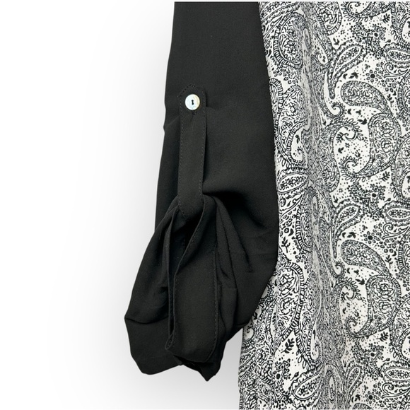 SUNG Alfred Sung Black and White Paisley 3/4 Sleeve Top L - Picture 5 of 6